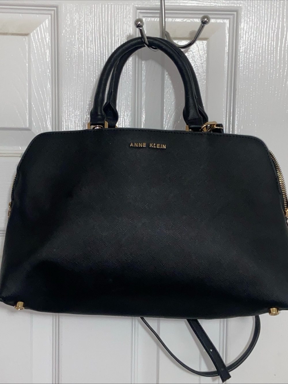 Anne Klein Black Saffiano Leather Satchel